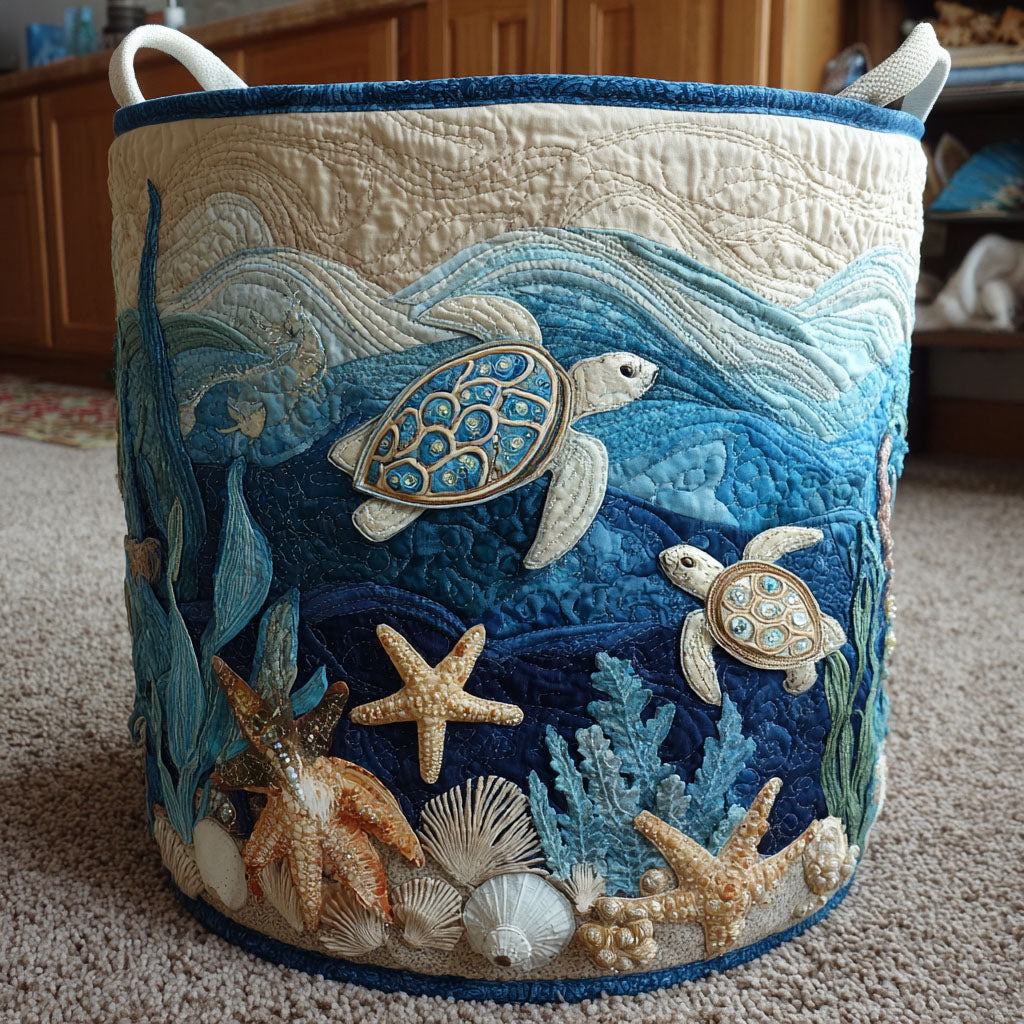 Panier à linge matelassé – Motif marin – vue 1