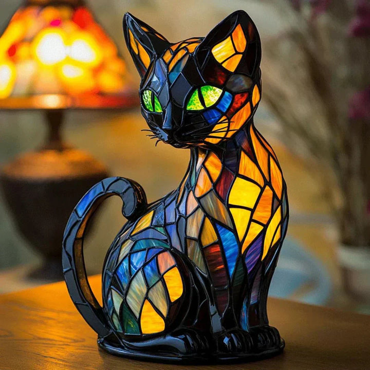 Chat Gracieux – Lampe en Vitrail