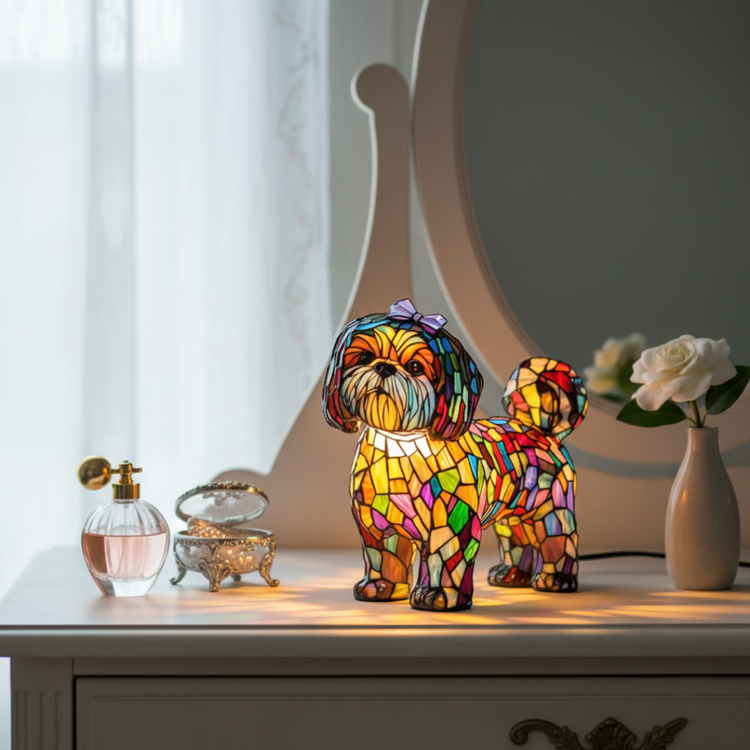 Chien Envoûtant – Lampe en Vitrail