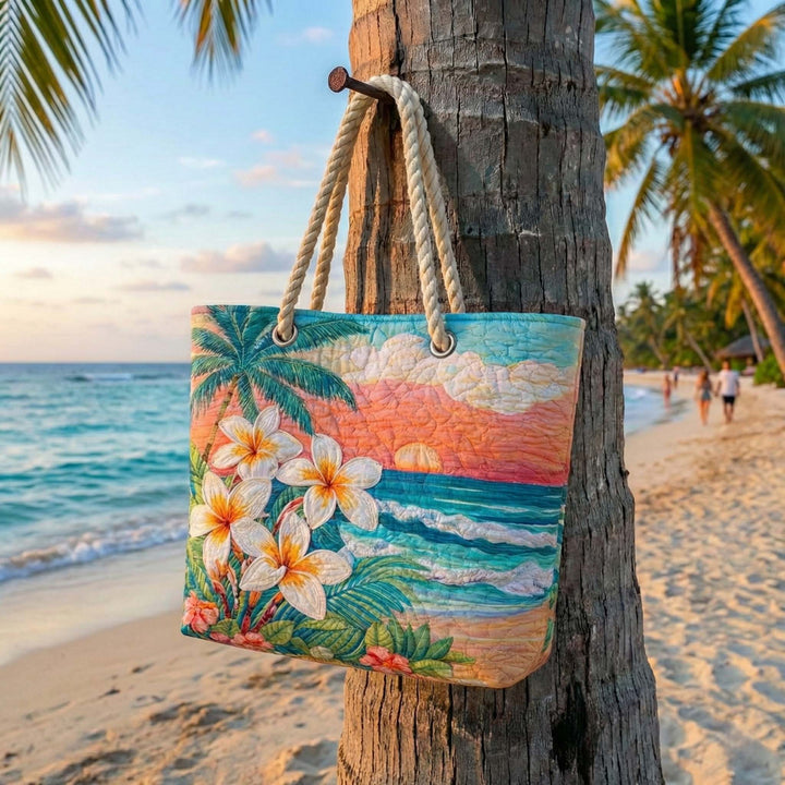 Sac de plage fait main | Esprit tropical – sac de plage matelassé motif plage