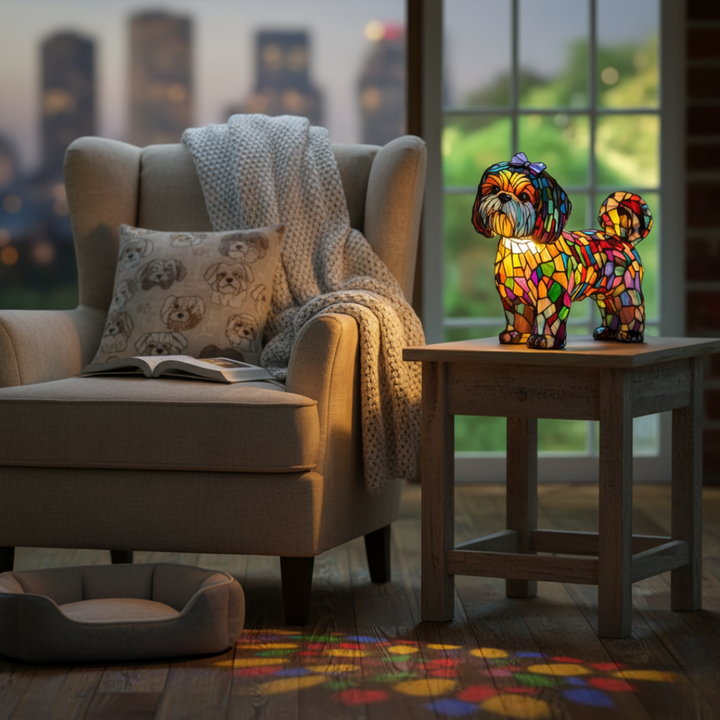 Chien Envoûtant – Lampe en Vitrail