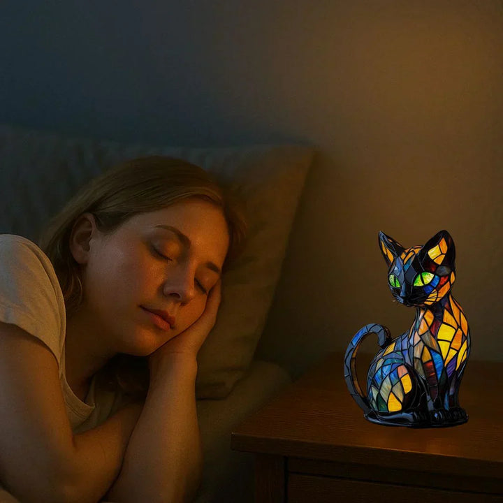 Chat Gracieux – Lampe en Vitrail