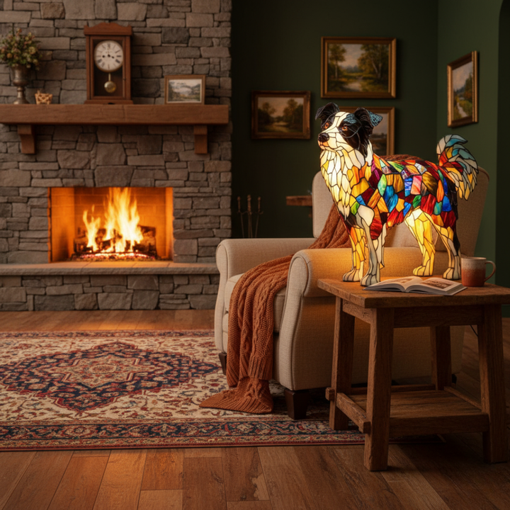 Chien Gracieux – Lampe en Vitrail