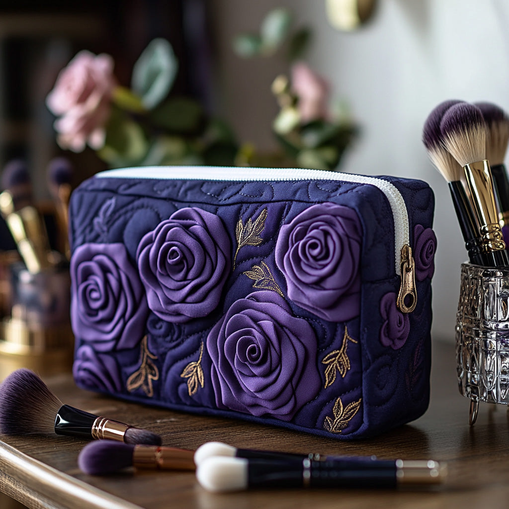 Trousse de maquillage matelassée fleur améthyste – vue 1 – Maria Milano