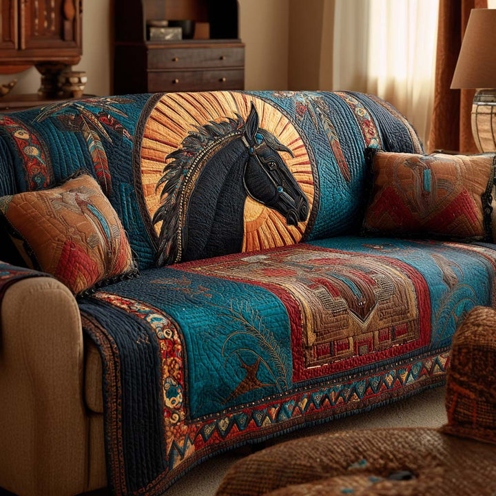 Housse de canapé matelassée – Cheval bleu – image 1