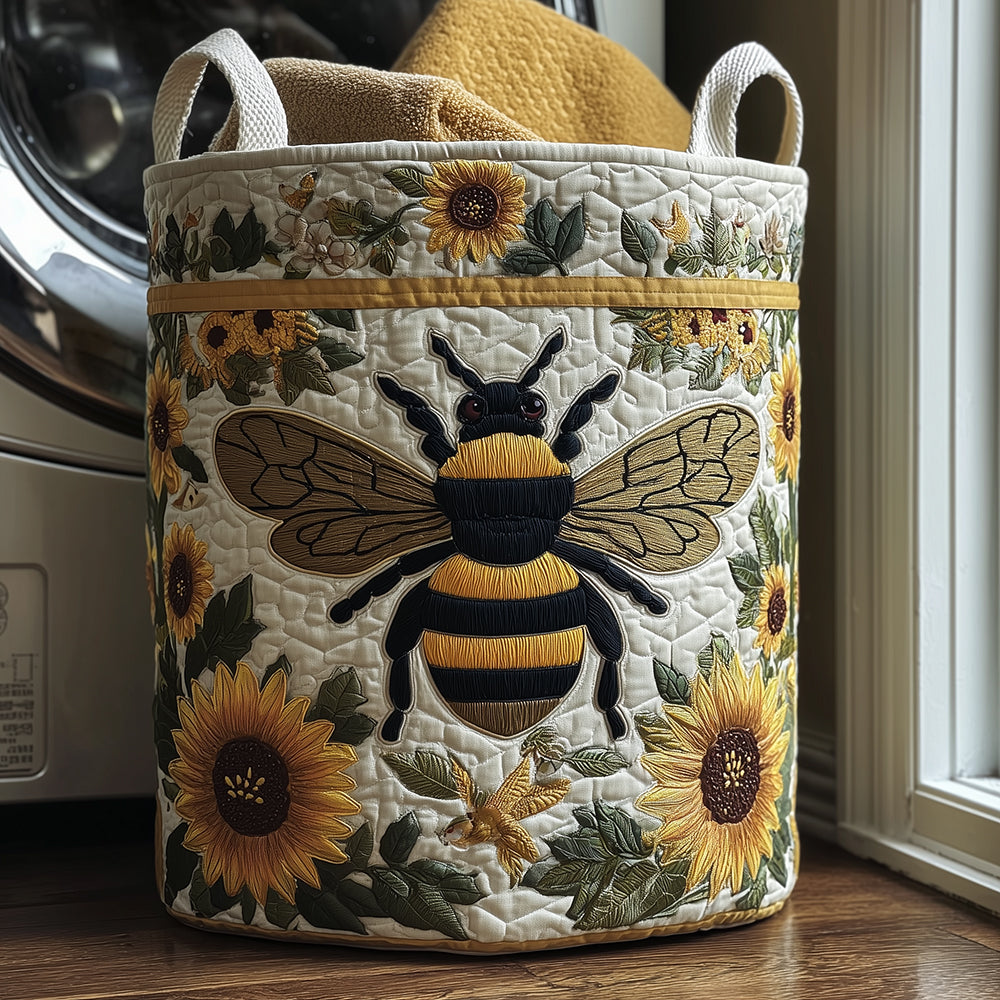 Panier à linge matelassé – Abeilles et fleurs – vue 1