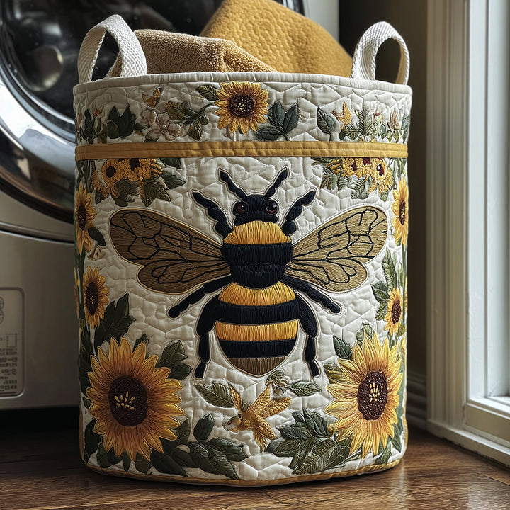 Panier à linge matelassé – Abeilles et fleurs – vue 1