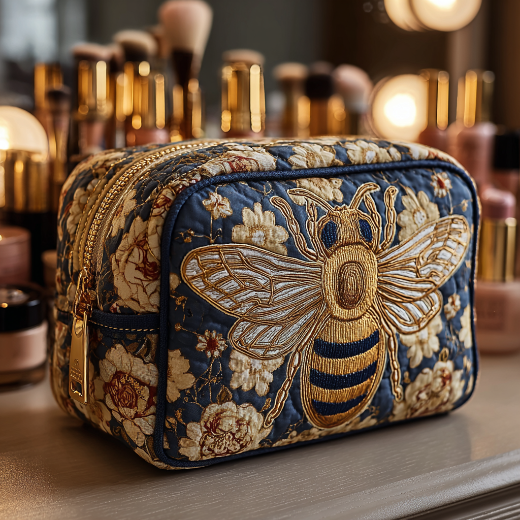 Trousse de maquillage matelassée abeilles et fleurs – vue 1 – Maria Milano