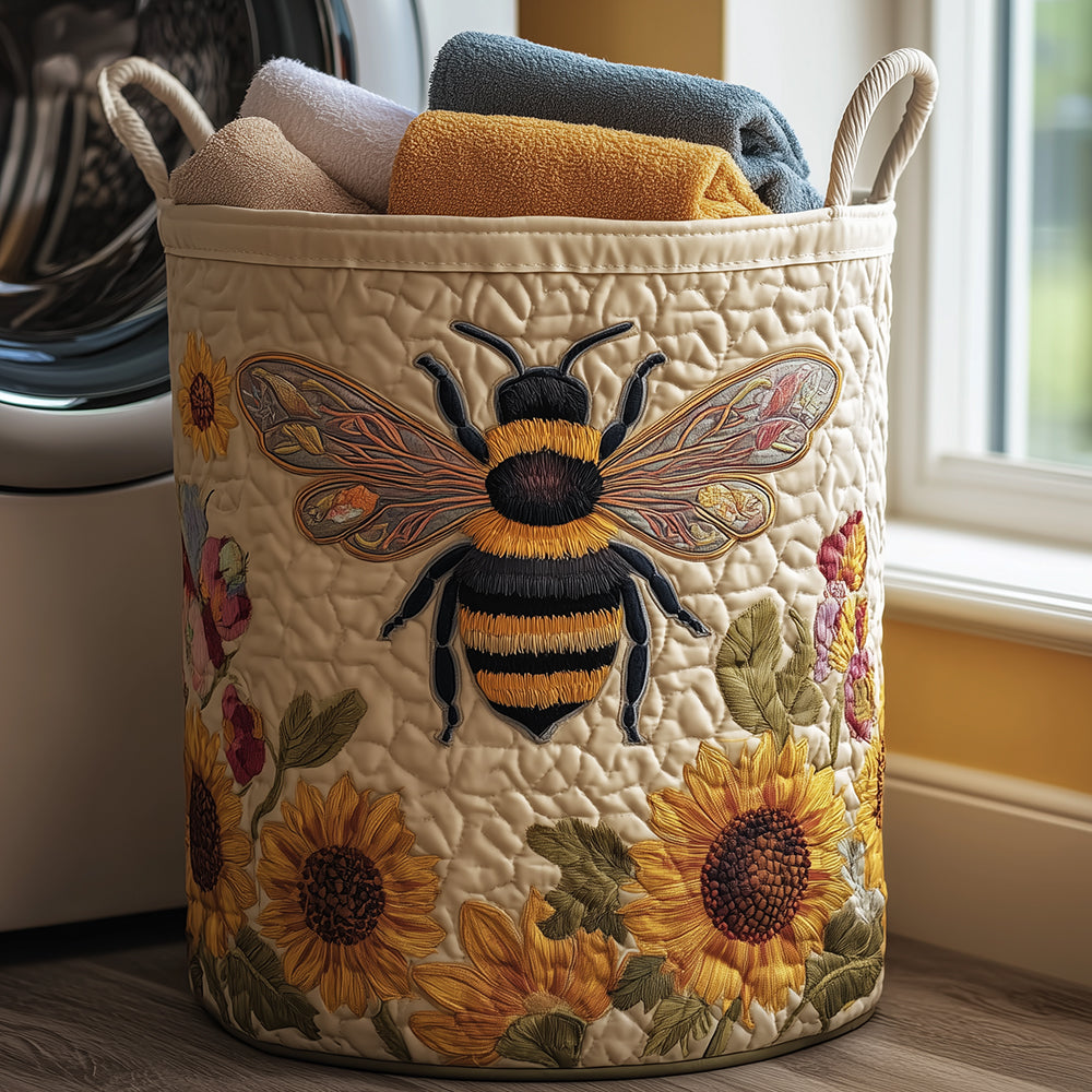 Panier à linge matelassé – Abeilles et fleurs – vue 1