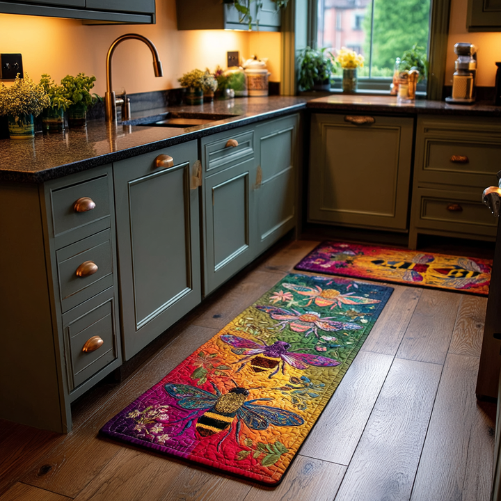 Tapis de cuisine antidérapant – Abeilles et fleurs
