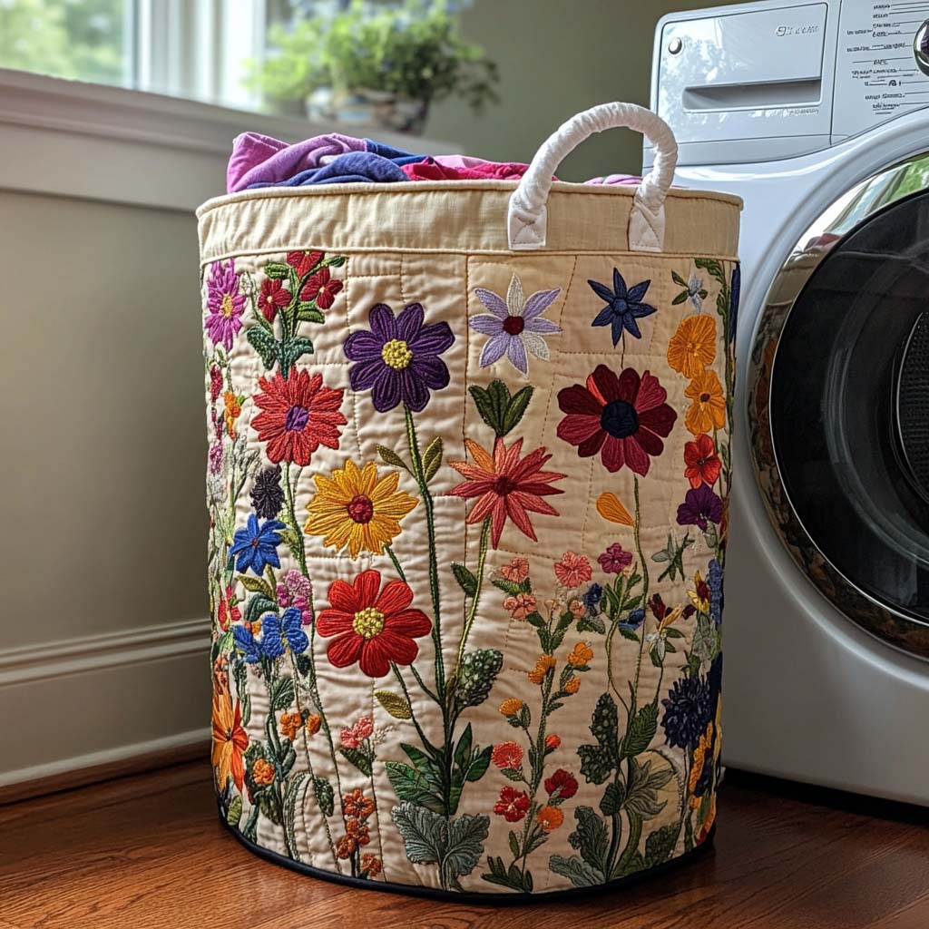 Panier à linge matelassé – Motif floral – vue 1