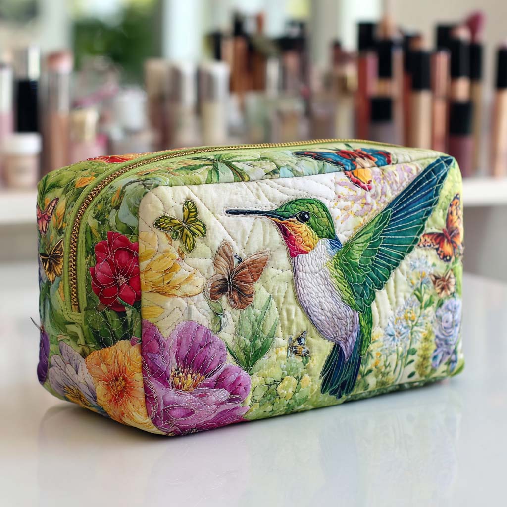 Trousse de maquillage matelassée fleurs en mouvement – vue 1 – Maria Milano