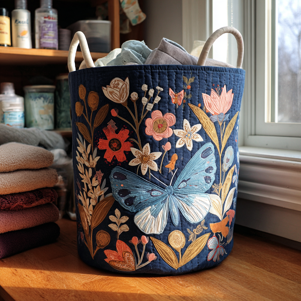 Panier à linge matelassé – Motif floral – vue 1