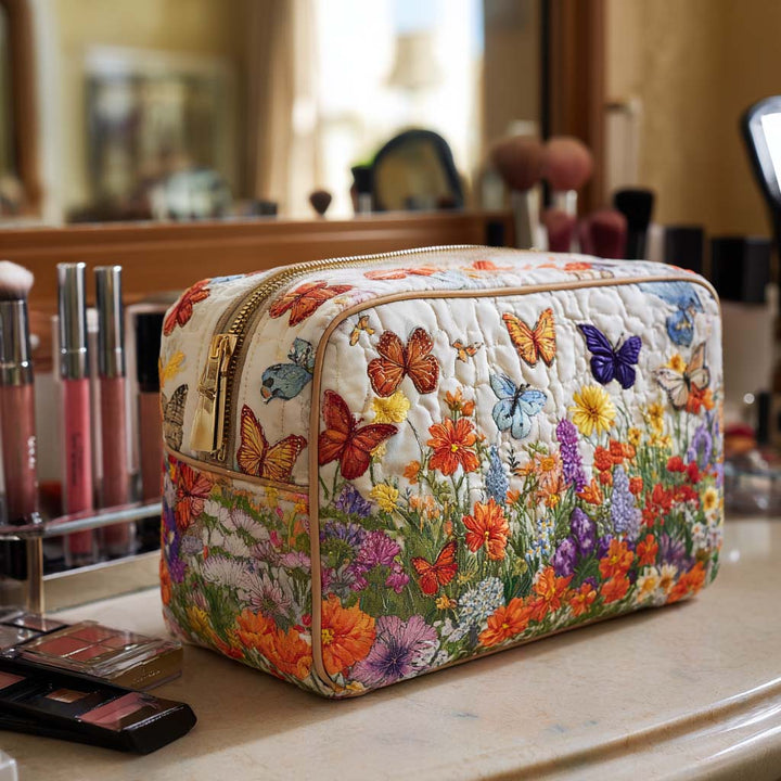 Trousse de maquillage matelassée jardin fleuri – vue 1 – Maria Milano