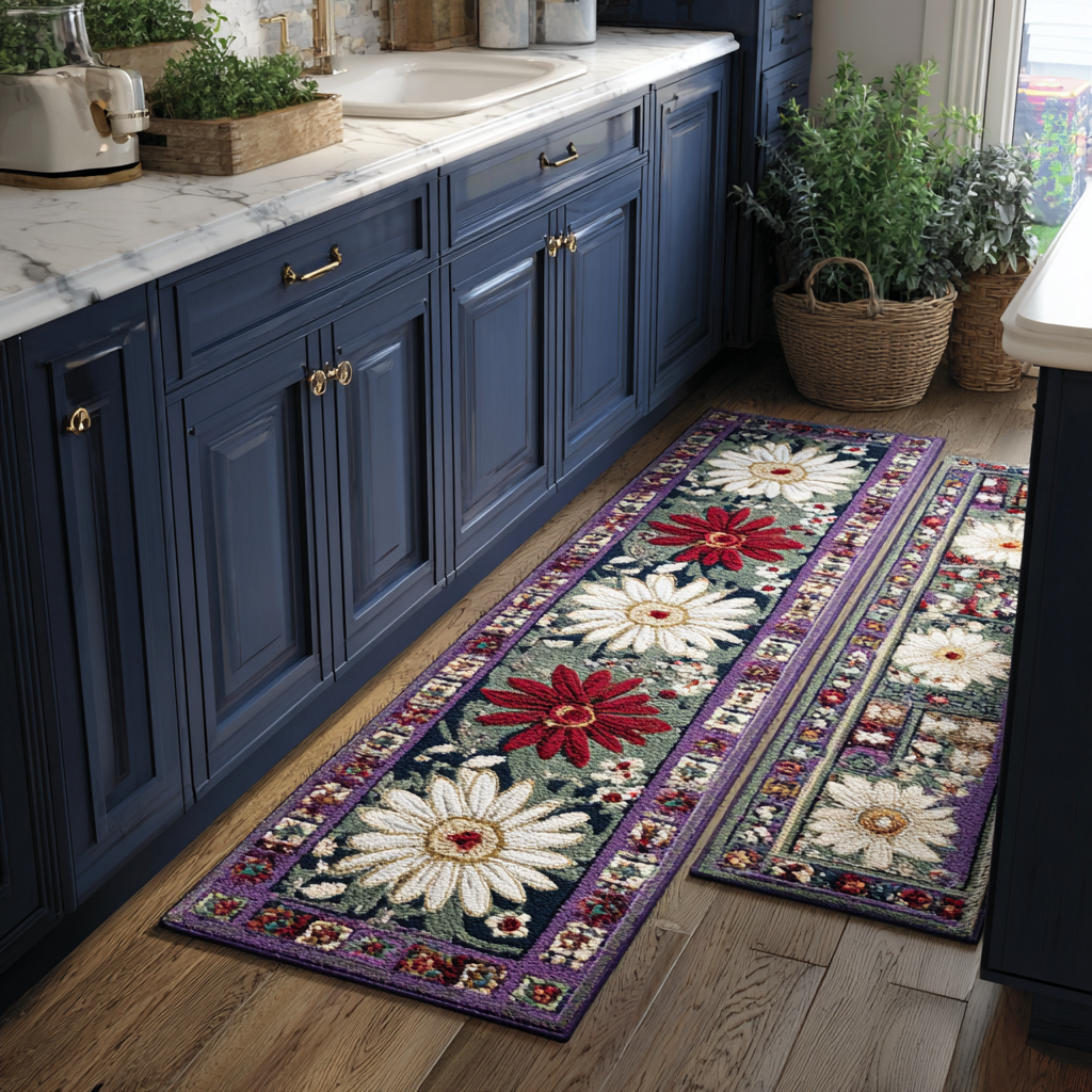 Tapis de cuisine antidérapant – Fleurs délicates