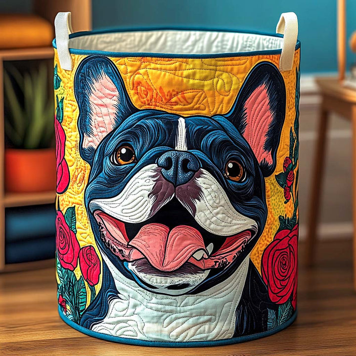 Panier à linge matelassé – Bouledogue français et fleurs – vue 1