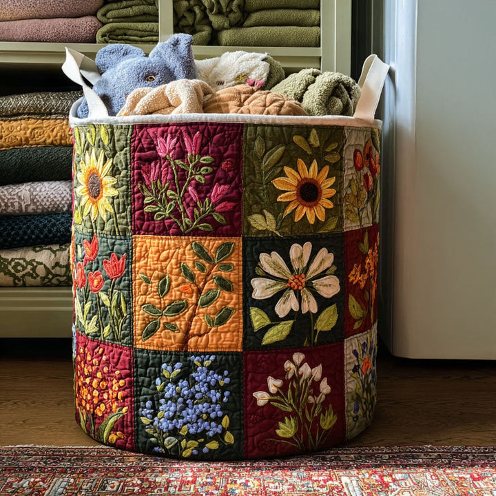 Panier à linge matelassé – Fleurs délicates – vue 1