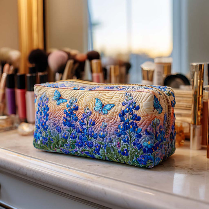 Trousse de maquillage matelassée motif bleu – vue 1 – Maria Milano