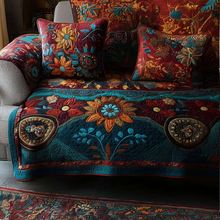 Housse de canapé matelassée – Prairie bohème – image 1