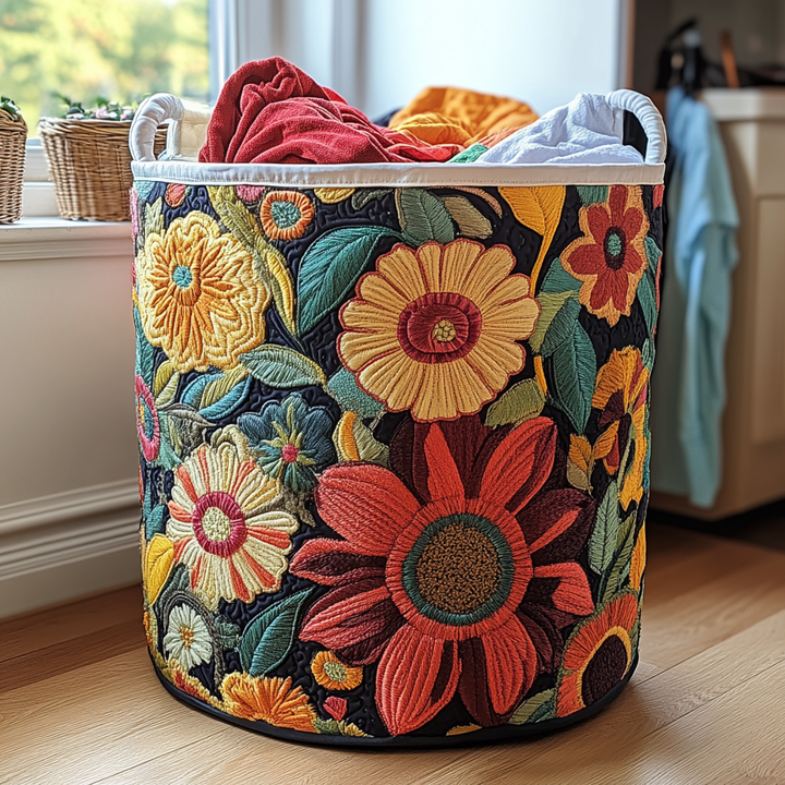 Panier à linge matelassé – Motif floral – vue 1