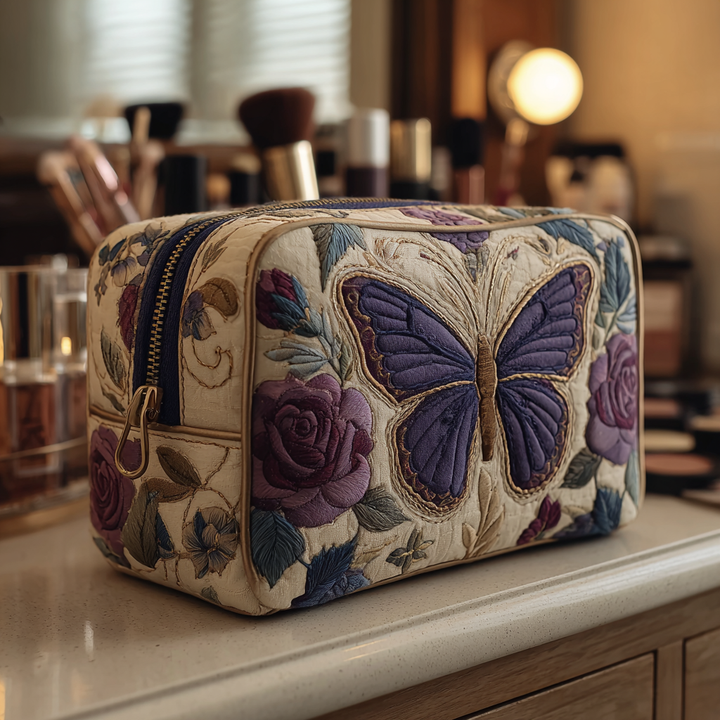 Trousse de maquillage matelassée papillons et fleurs – vue 1 – Maria Milano