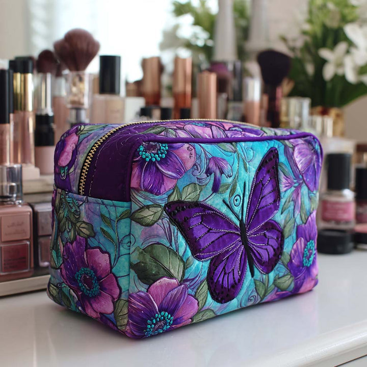 Trousse de maquillage matelassée papillons et fleurs – vue 1 – Maria Milano