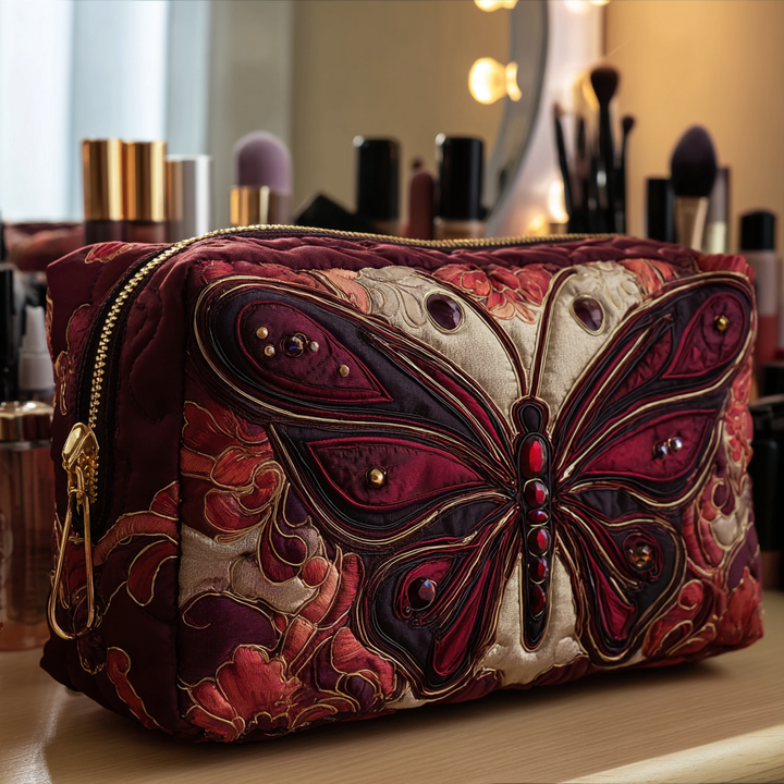 Trousse de maquillage matelassée jardin de papillons – vue 1 – Maria Milano