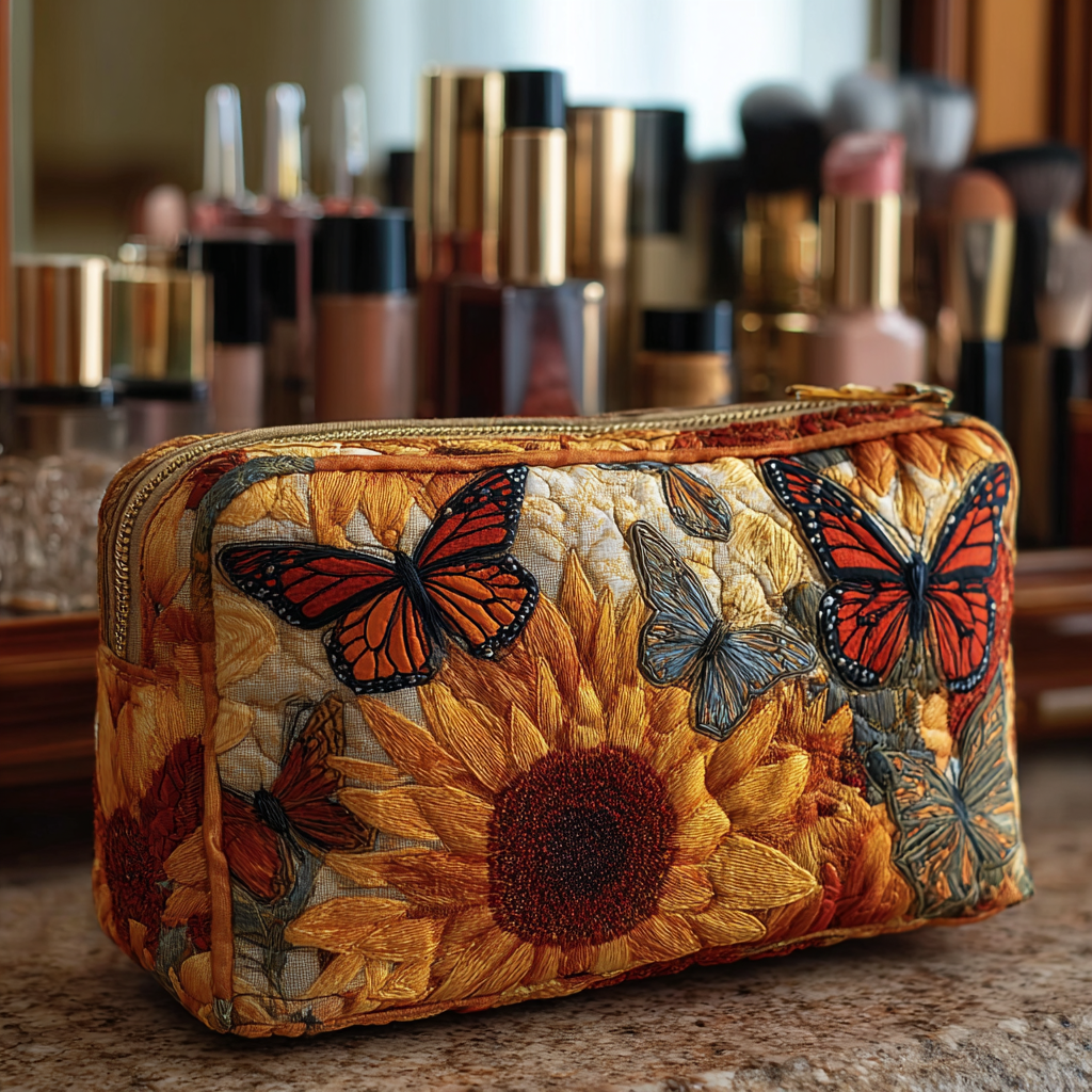 Trousse de maquillage matelassée motif bleu – vue 1 – Maria Milano