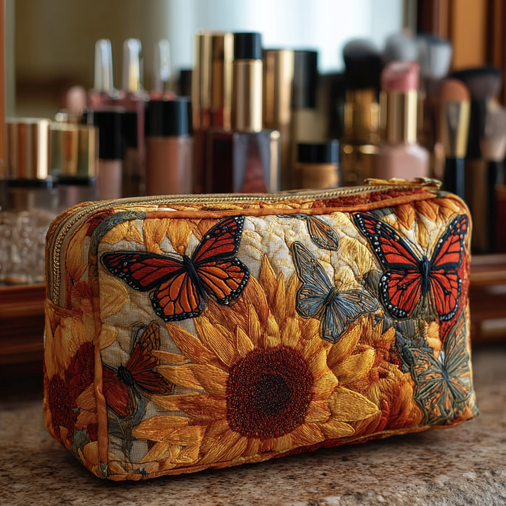 Trousse de maquillage matelassée motif bleu – vue 1 – Maria Milano