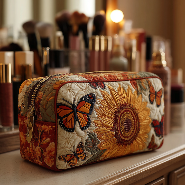 Trousse de maquillage matelassée papillons délicats – vue 1 – Maria Milano