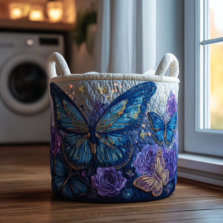 Panier à linge matelassé – Papillons et fleurs – vue 1