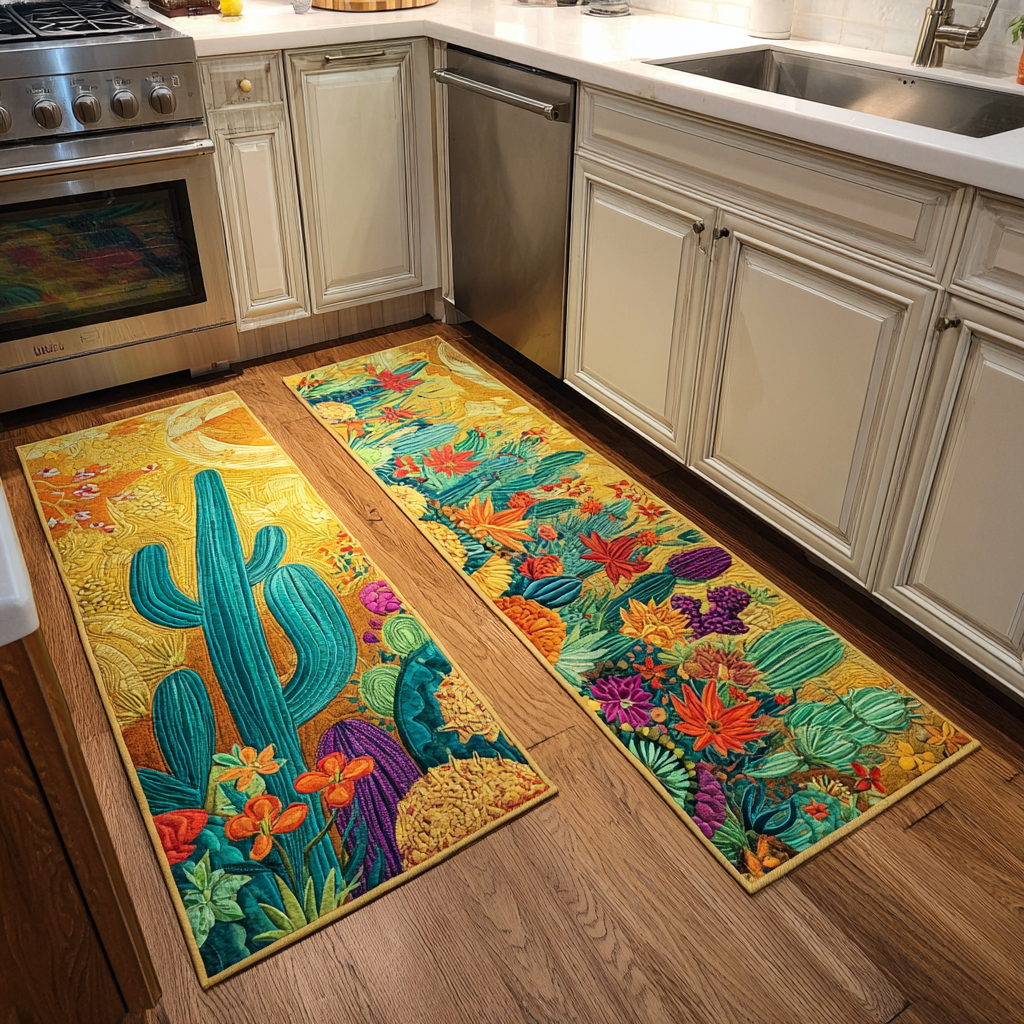 Tapis de cuisine antidérapant – Cactus et paysage désertique