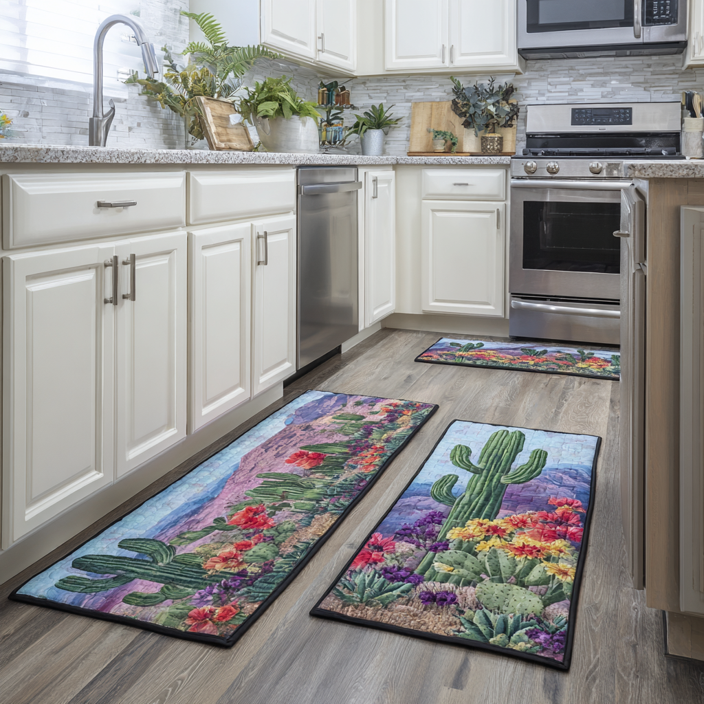 Tapis de cuisine antidérapant – Cactus et paysage désertique