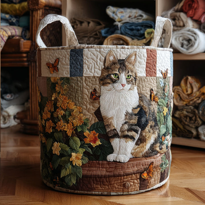 Panier à linge matelassé – Chats et fleurs – vue 1