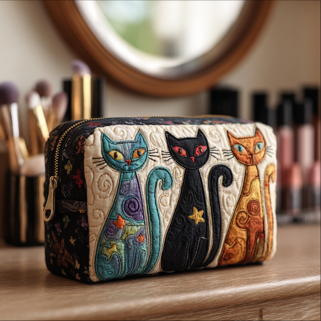 Trousse de maquillage matelassée chat lumineux – vue 1 – Maria Milano