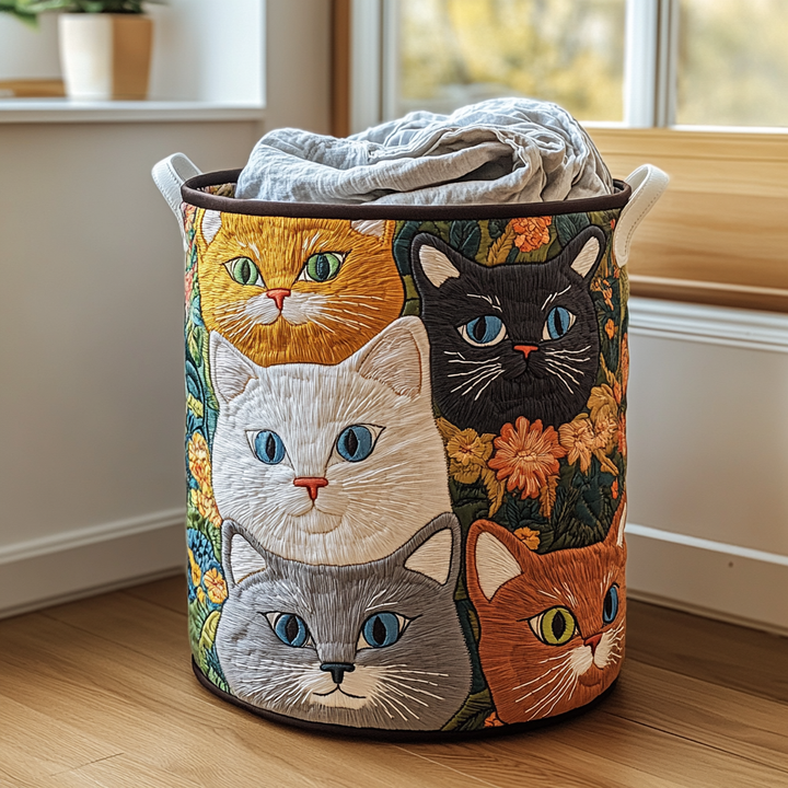 Panier à linge matelassé – Chats et fleurs – vue 1