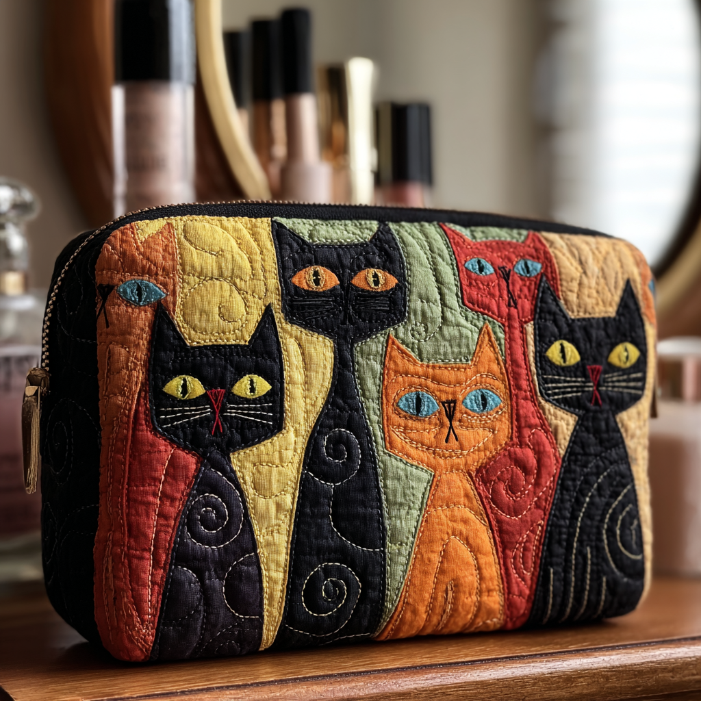 Trousse de maquillage matelassée chat décoratif – vue 1 – Maria Milano
