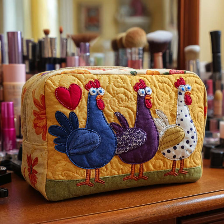 Trousse de maquillage matelassée poule décorative – vue 1 – Maria Milano