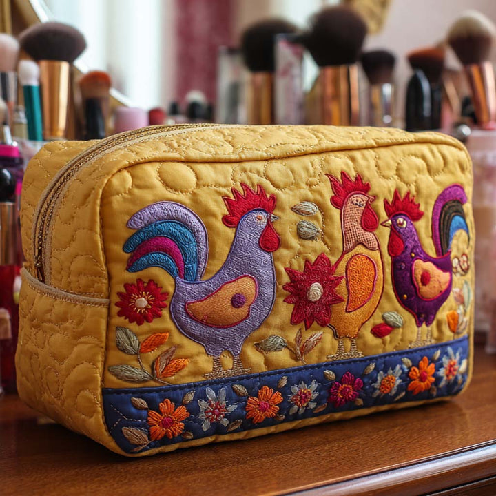 Trousse de maquillage matelassée poules dans le jardin – vue 1 – Maria Milano