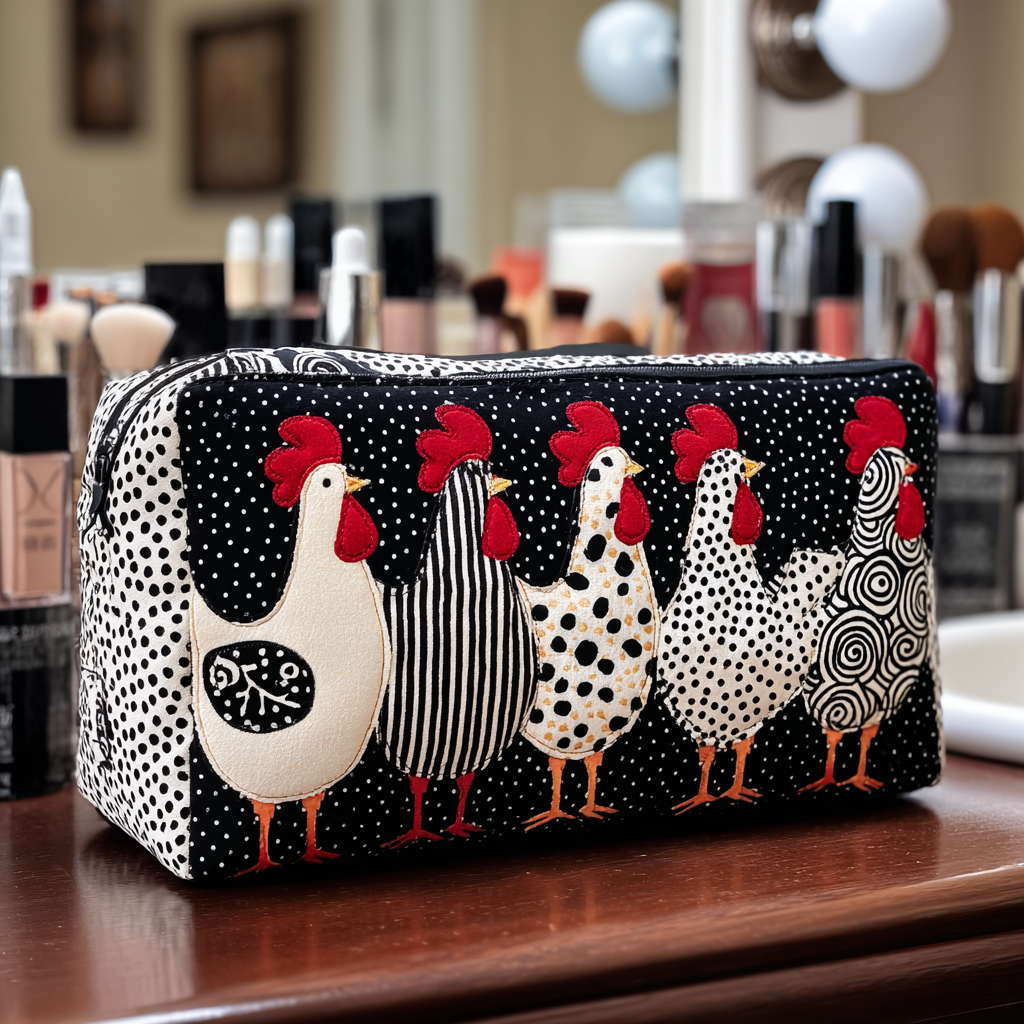 Trousse de maquillage matelassée poule dans son nid – vue 1 – Maria Milano
