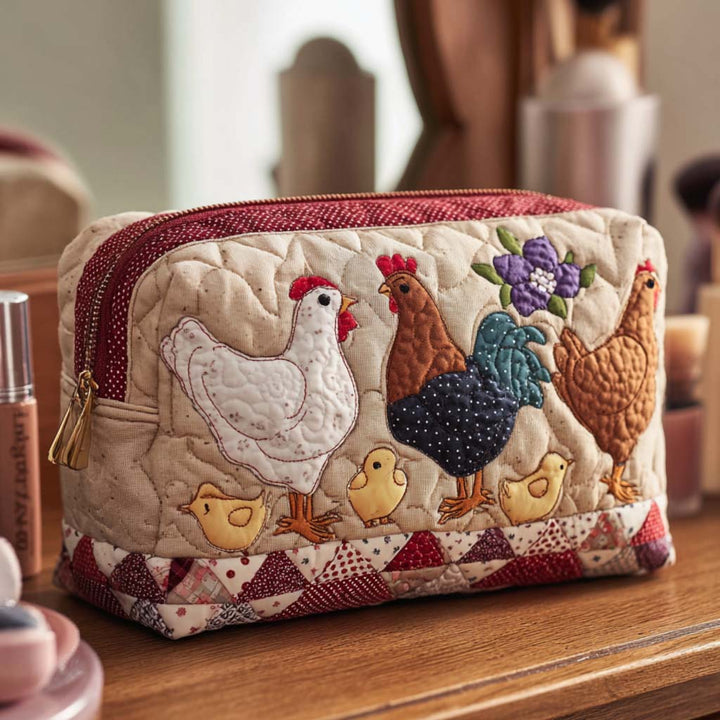 Trousse de maquillage matelassée poule dans son nid – vue 1 – Maria Milano