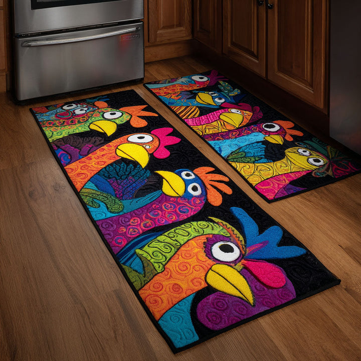 Tapis de cuisine antidérapant – Poules et fleurs