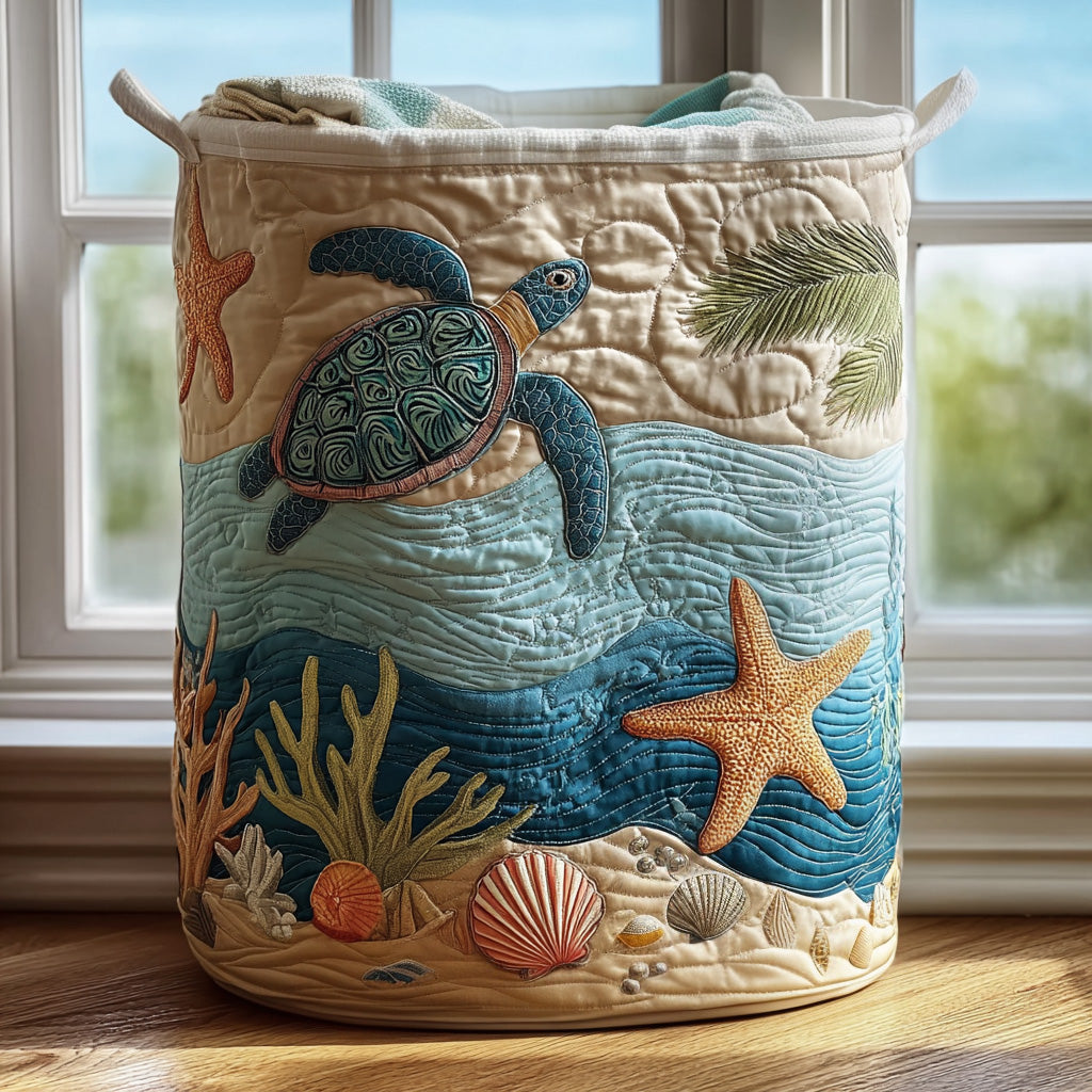 Panier à linge matelassé – Motif marin – vue 1