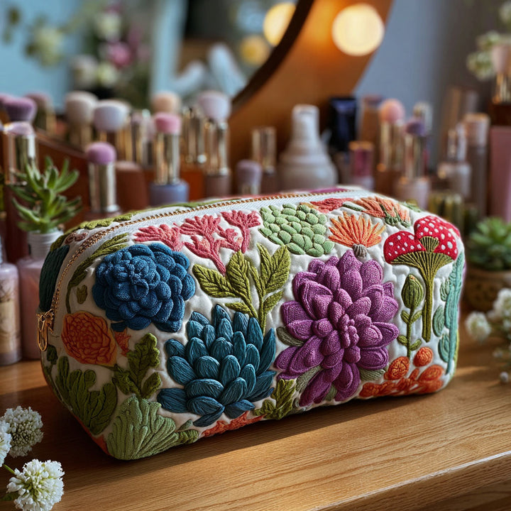 Trousse de maquillage matelassée botanique colorée – vue 1 – Maria Milano