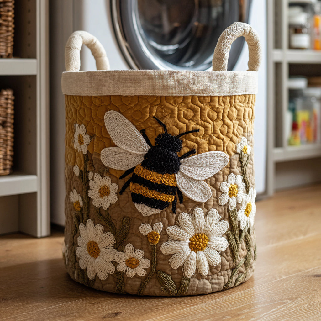 Panier à linge matelassé – Abeilles et fleurs – vue 1
