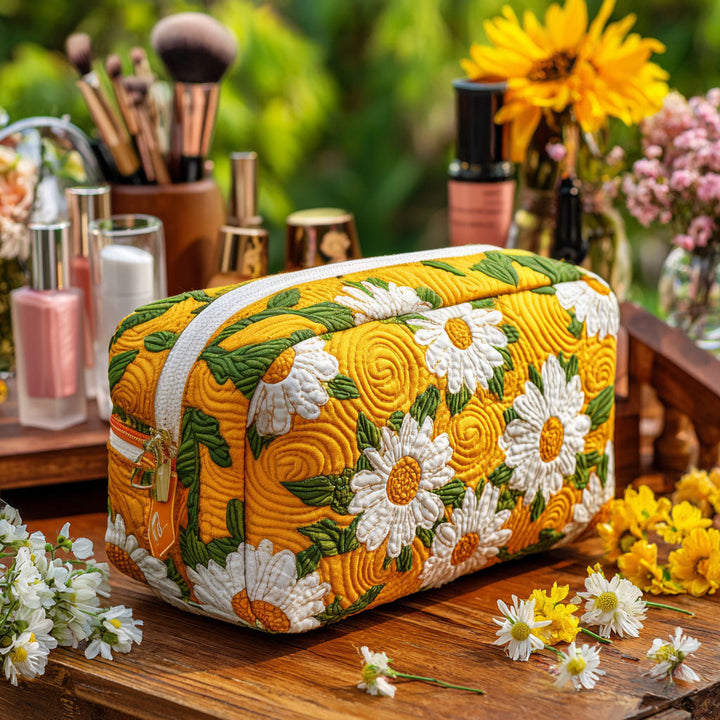 Trousse de maquillage matelassée marguerites délicates – vue 1 – Maria Milano