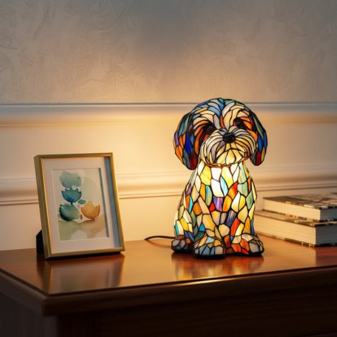 Chien Doux – Lampe en Vitrail