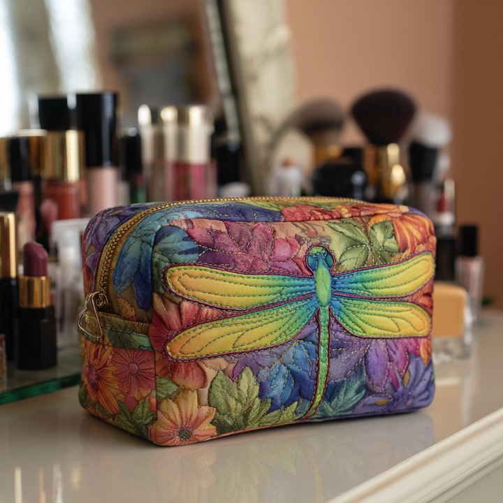 Trousse de maquillage matelassée libellules dans la prairie – vue 1 – Maria Milano