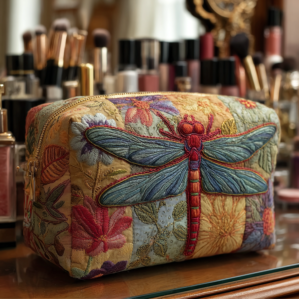 Trousse de maquillage matelassée libellule élégante – vue 1 – Maria Milano
