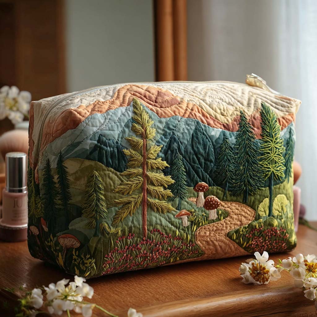 Trousse de maquillage matelassée forêt de conifères – vue 1 – Maria Milano